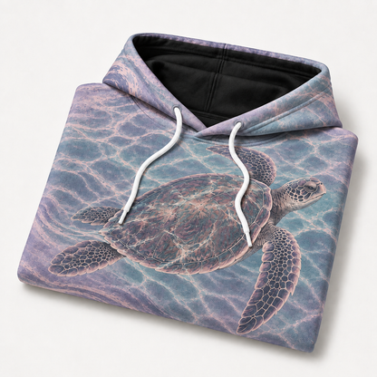 Opal Tide Sea Turtle Hoodie — Pastel Lavender Wave Print