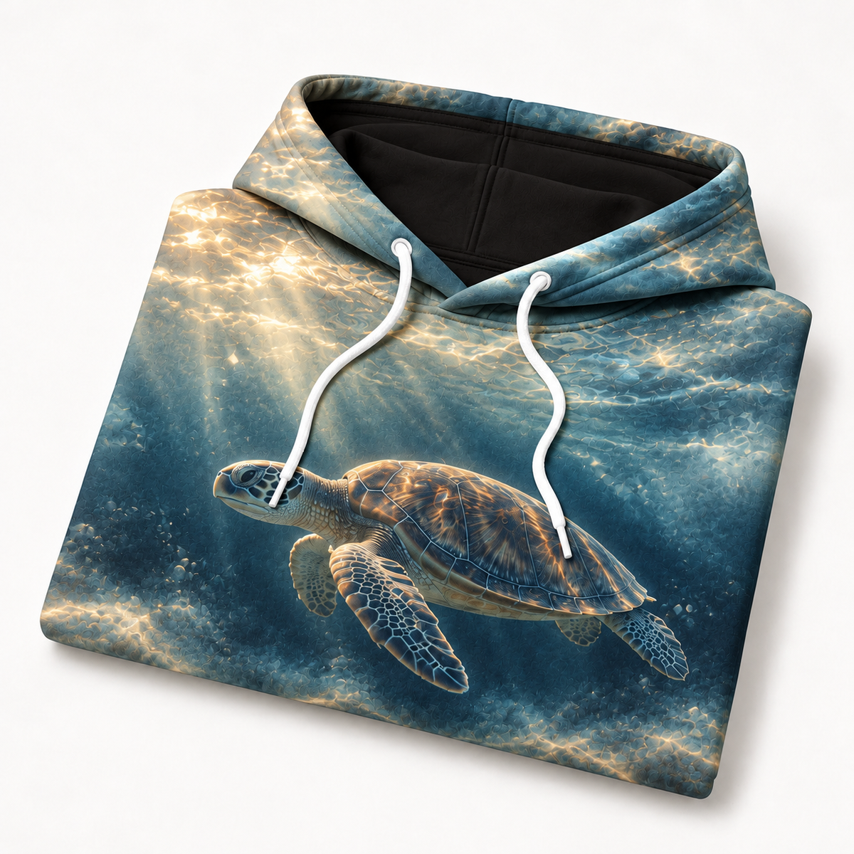 Fogbound Blue Sea Turtle Hoodie — Soft Coastal Haze Print
