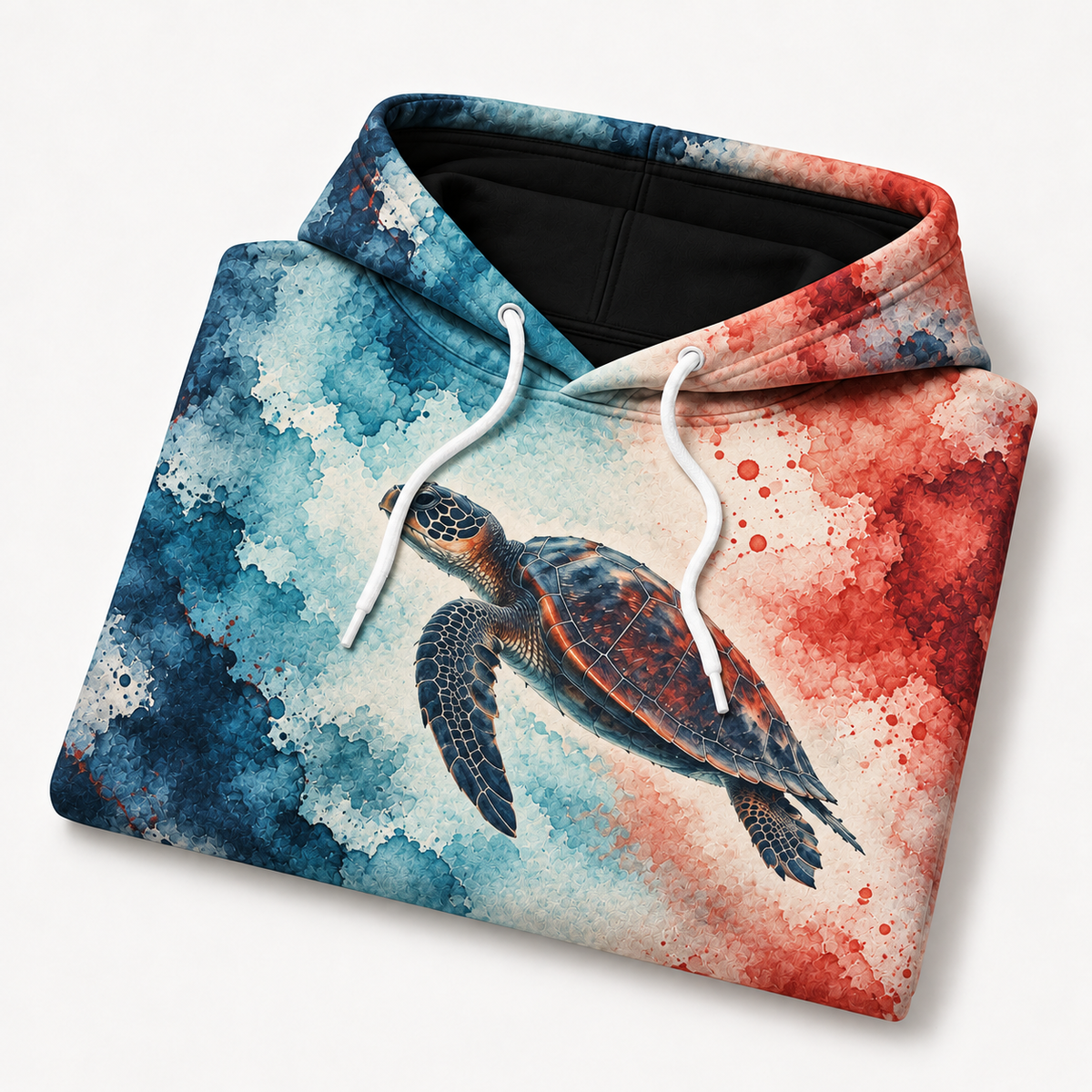 Ink Wash Collision Sea Turtle Hoodie — Layered Ink Print