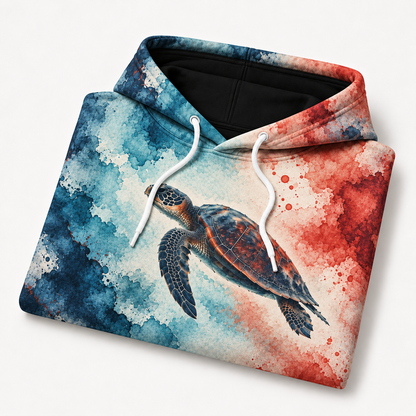 Ink Wash Collision Sea Turtle Hoodie — Layered Ink Print