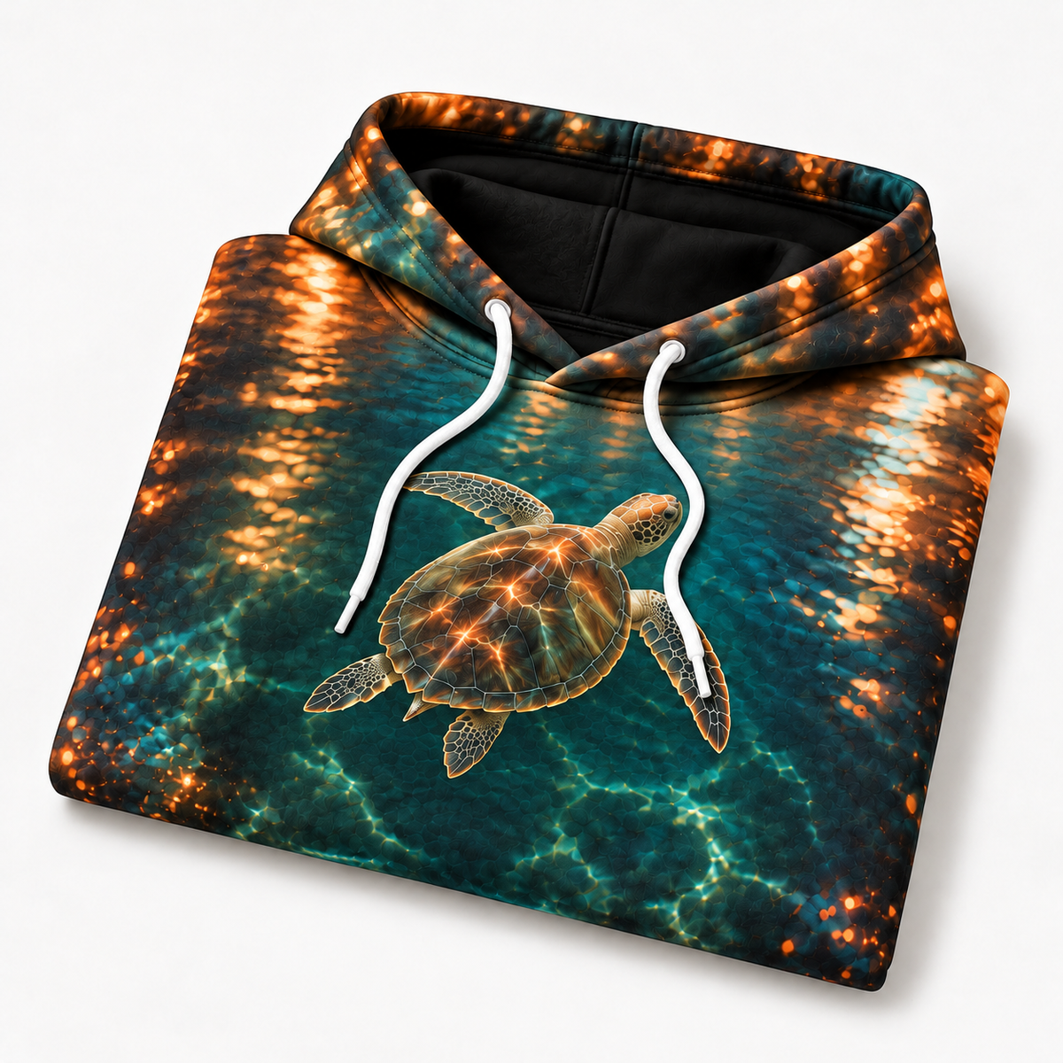 Espresso Harbor Sea Turtle Hoodie — Coastal Bokeh Print