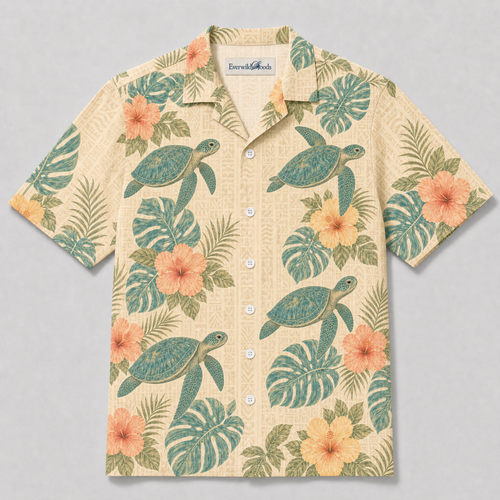 Vintage Sea Turtle Hawaiian Shirt | Tapa Hibiscus Honu TT95