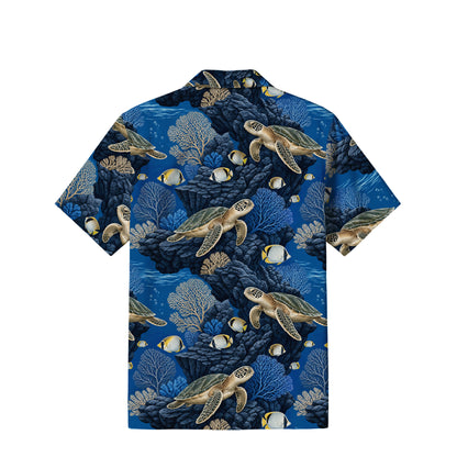 Sea Turtle Coral Reef Hawaiian Shirt | Deep Blue Ocean TT48