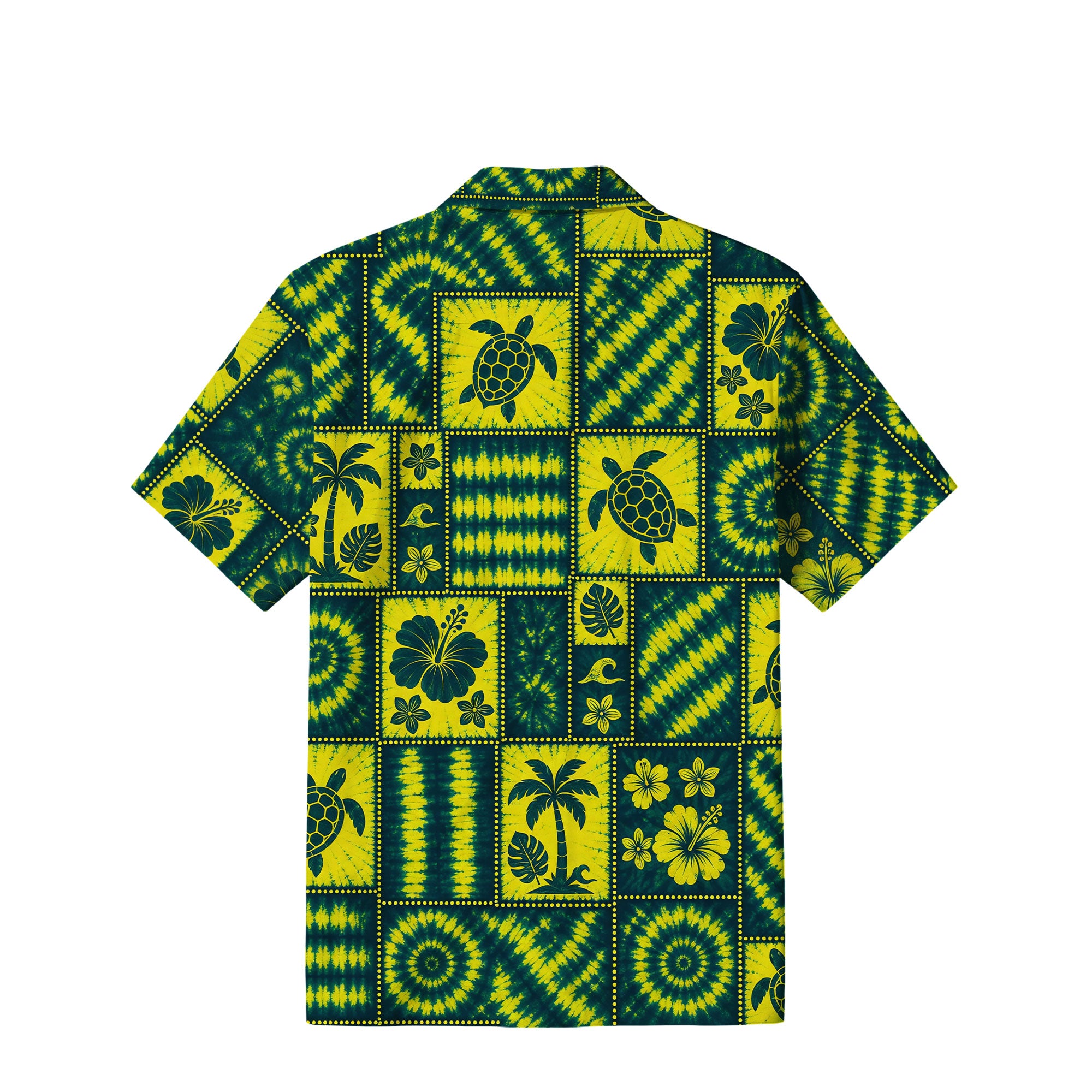 Tie-Dye Sea Turtle Patchwork Hawaiian Shirt | Tropical Green TT17