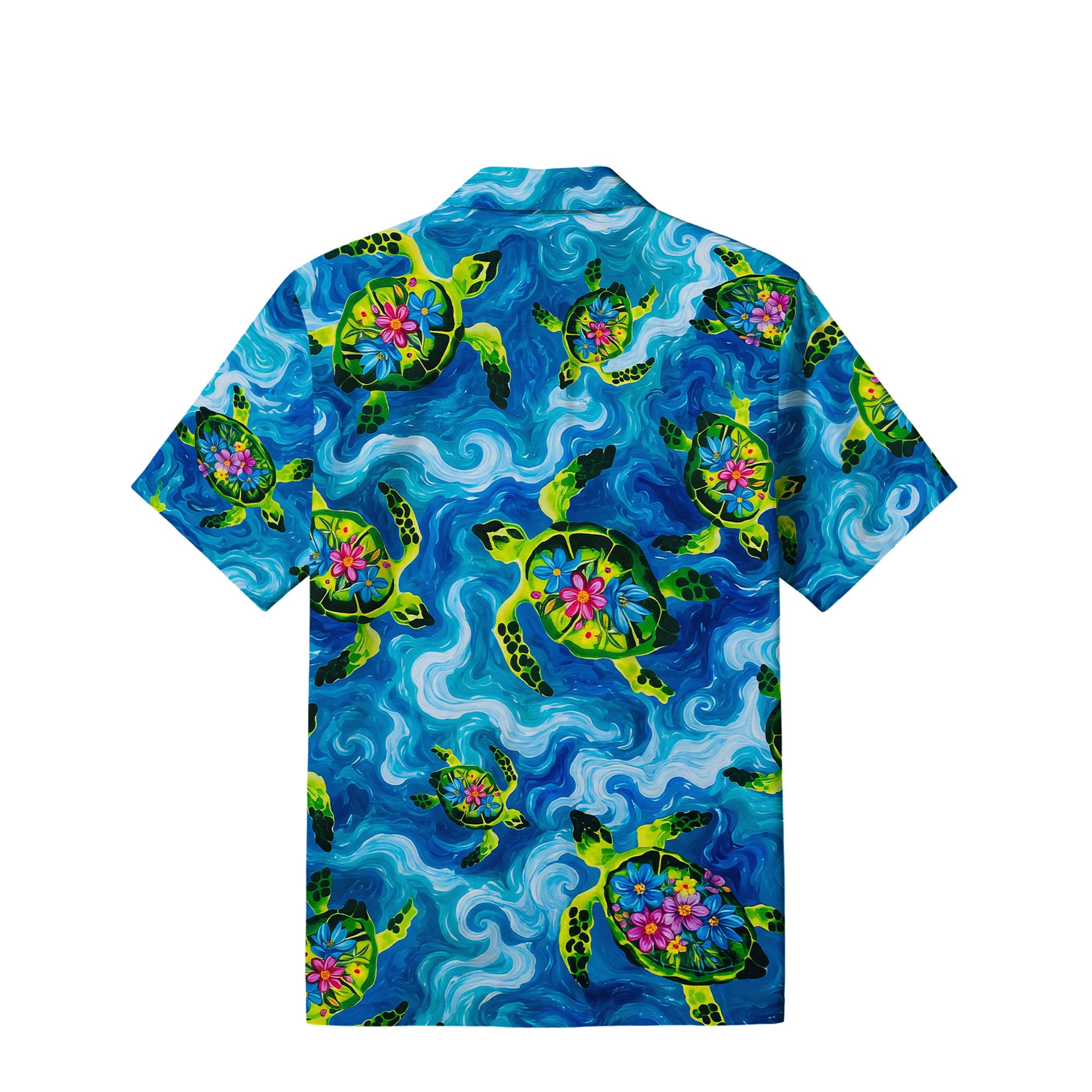 Floral Sea Turtle Hawaiian Shirt | Blue Ocean Art TT21