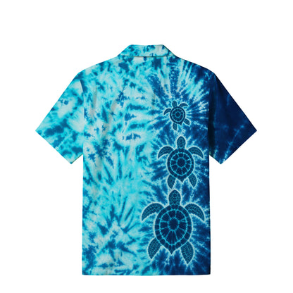 Tie-Dye Sea Turtle Hawaiian Shirt | Aqua Blue Ocean TT23
