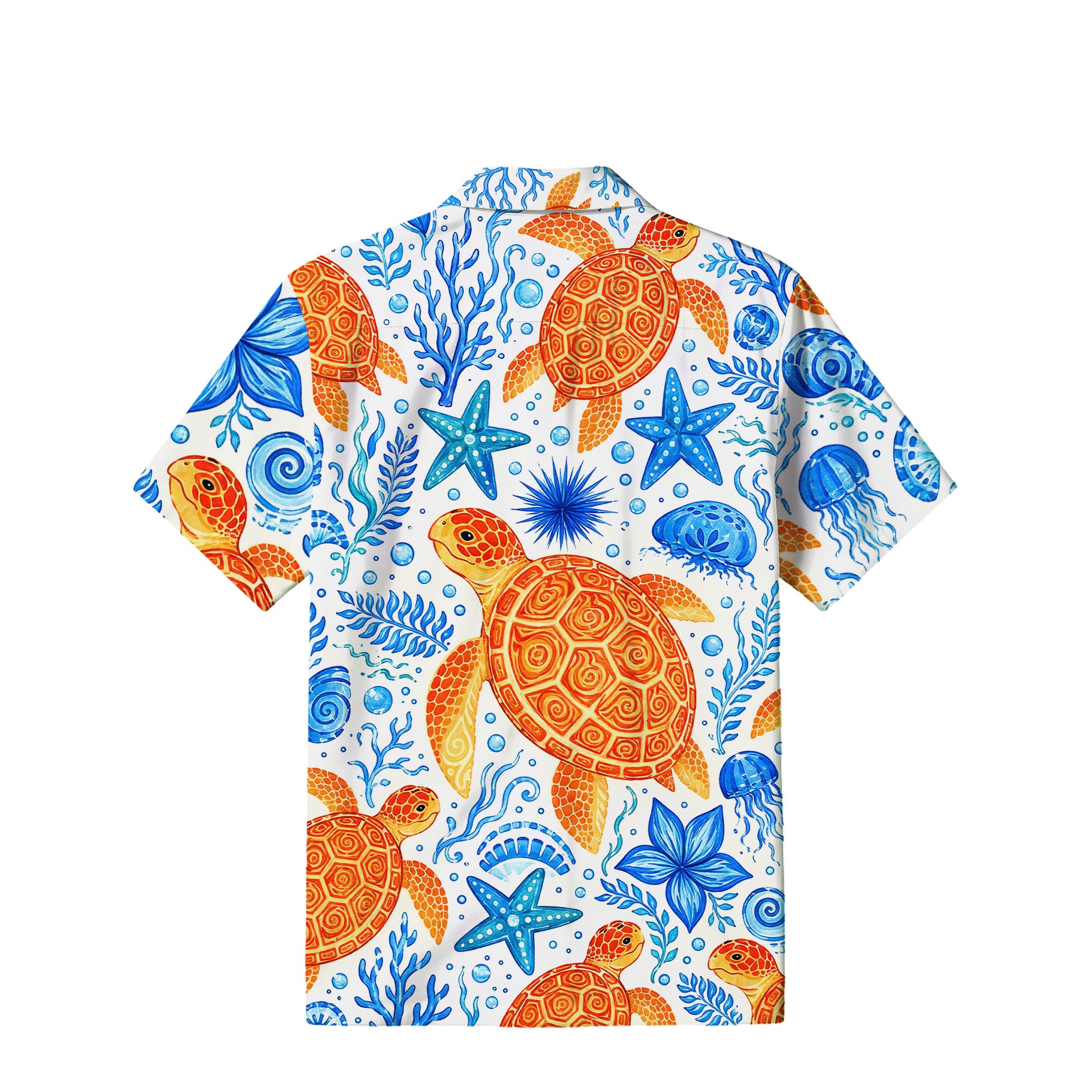 Orange Sea Turtle Hawaiian Shirt | Blue Coastal Art TT24