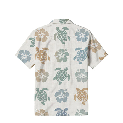 Minimalist Sea Turtle Hawaiian Shirt | Coastal Hibiscus TT62