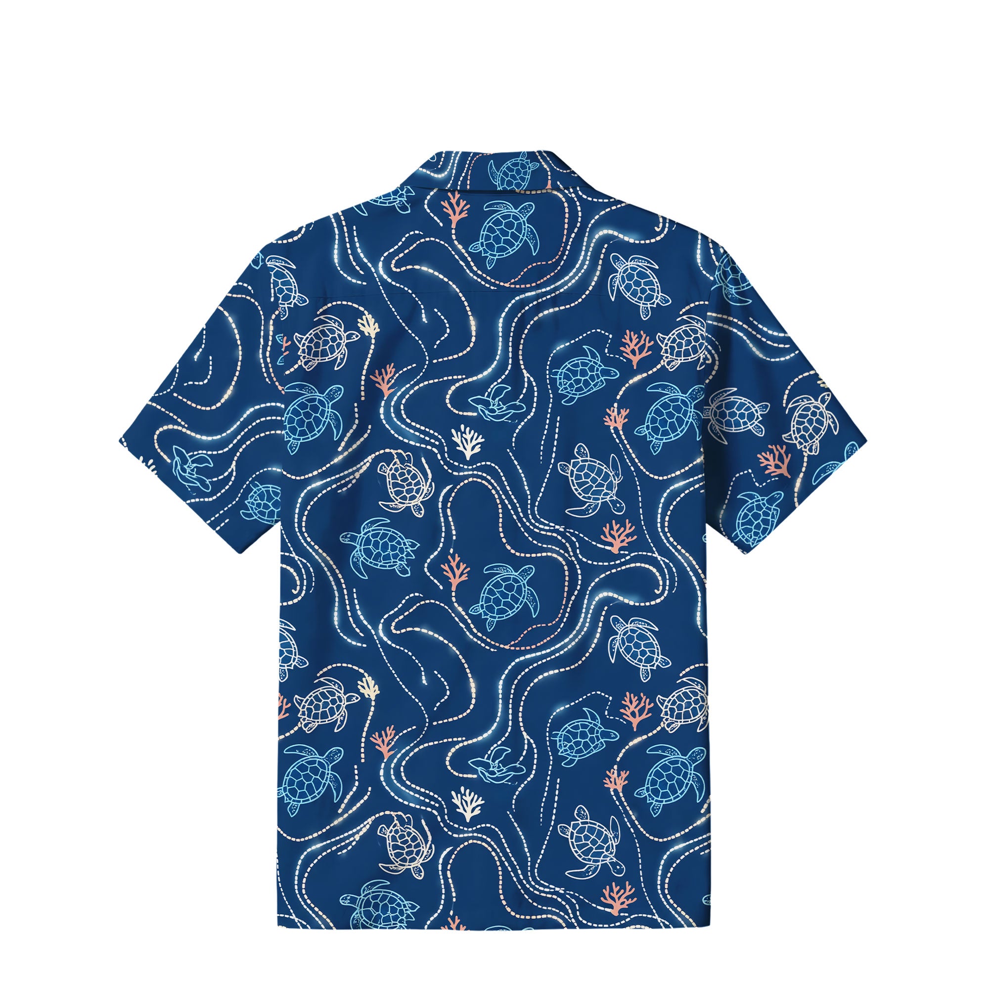 Coastal Sea Turtle Hawaiian Shirt | Navy Coral Trails TT65