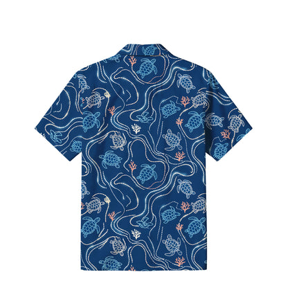 Coastal Sea Turtle Hawaiian Shirt | Navy Coral Trails TT65