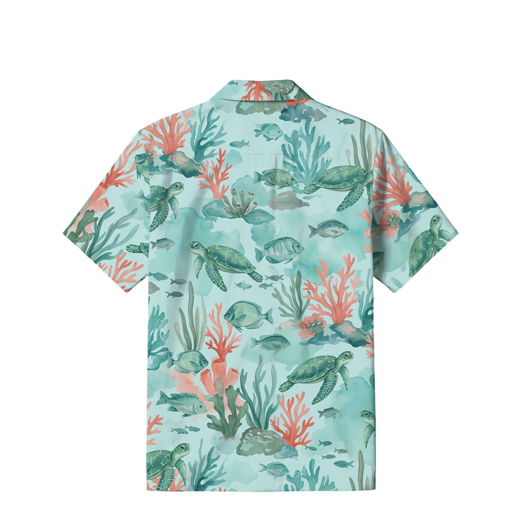 Watercolor Sea Turtle Hawaiian Shirt | Aqua Coral Reef TT69