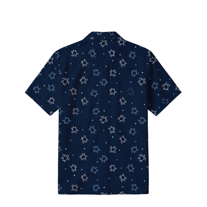Minimalist Sea Turtle Hawaiian Shirt | Navy Coastal TT70