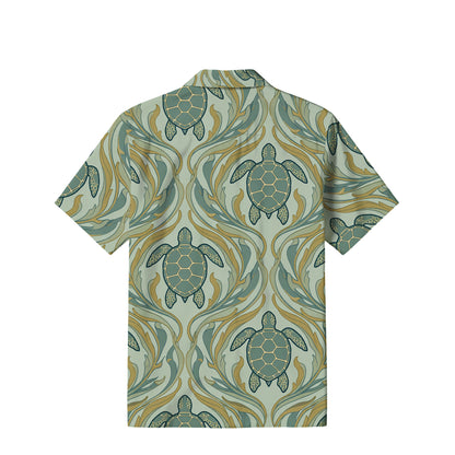 Art Nouveau Sea Turtle Hawaiian Shirt | Sage Ocean Waves TT80