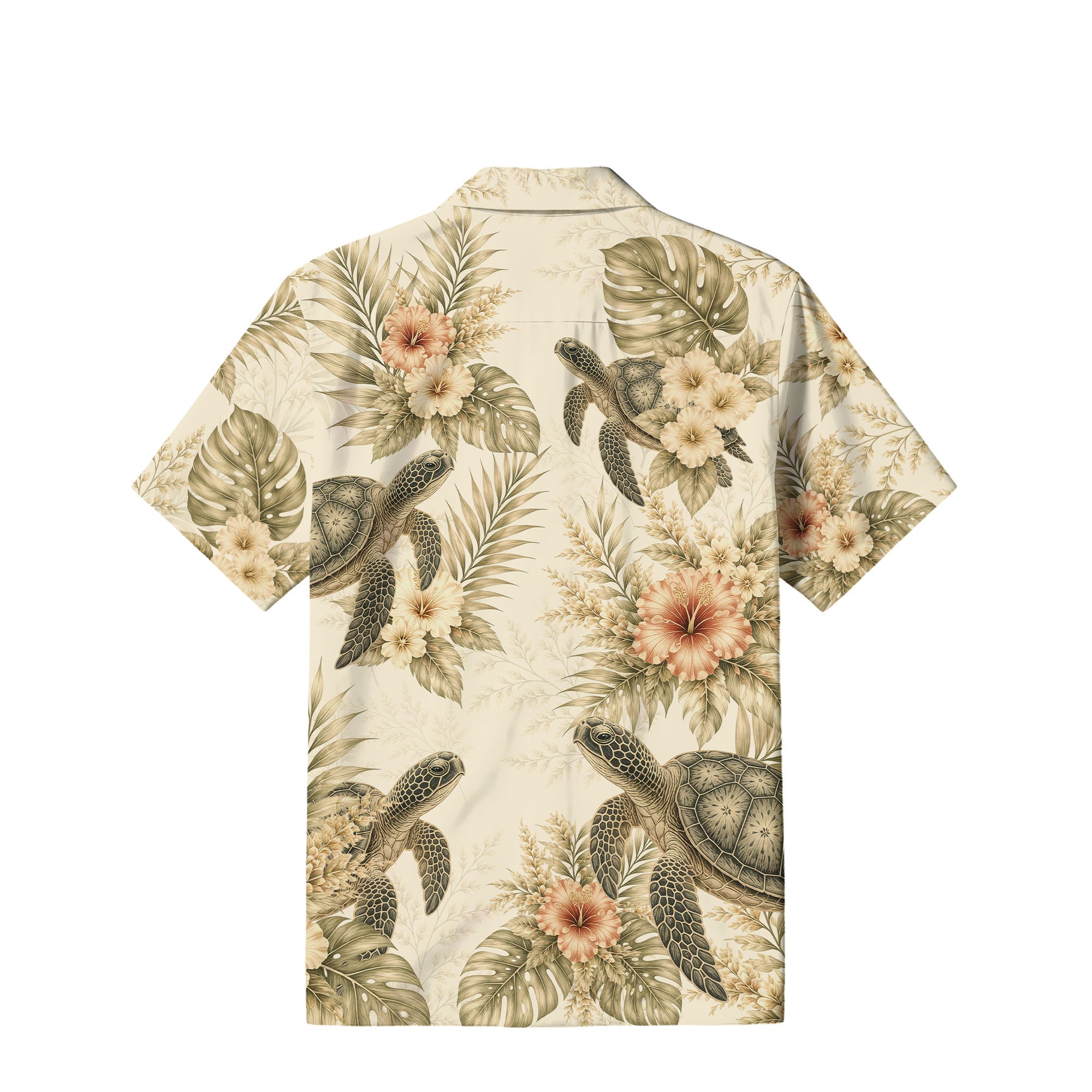 Vintage Sea Turtle Hawaiian Shirt | Botanical Hibiscus TT92