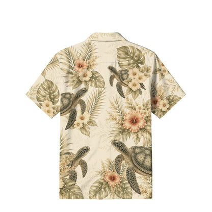 Vintage Sea Turtle Hawaiian Shirt | Botanical Hibiscus TT92