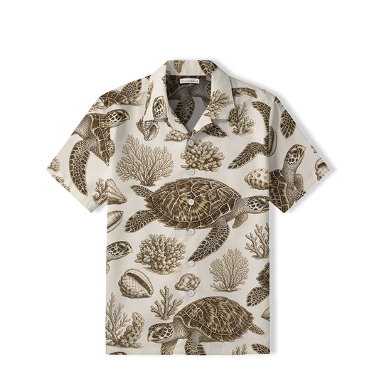 Vintage Sea Turtle Hawaiian Shirt | Sepia Coral Art TT45