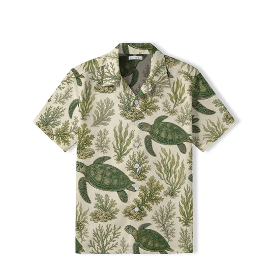 Vintage Sea Turtle Hawaiian Shirt | Sepia Coral Art TT46