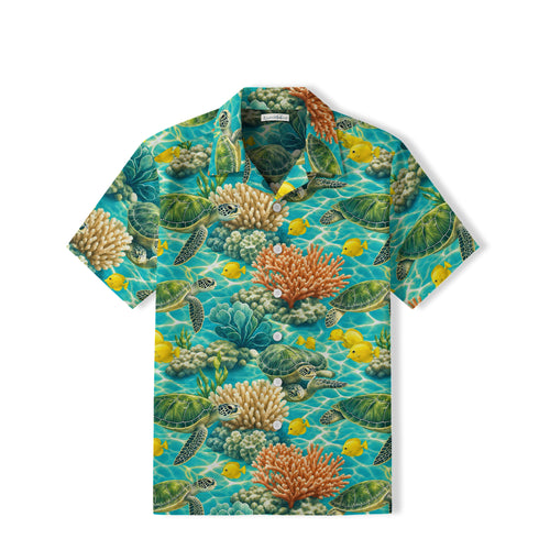 Green Sea Turtle Hawaiian Shirt | Turquoise Coral Reef TT49