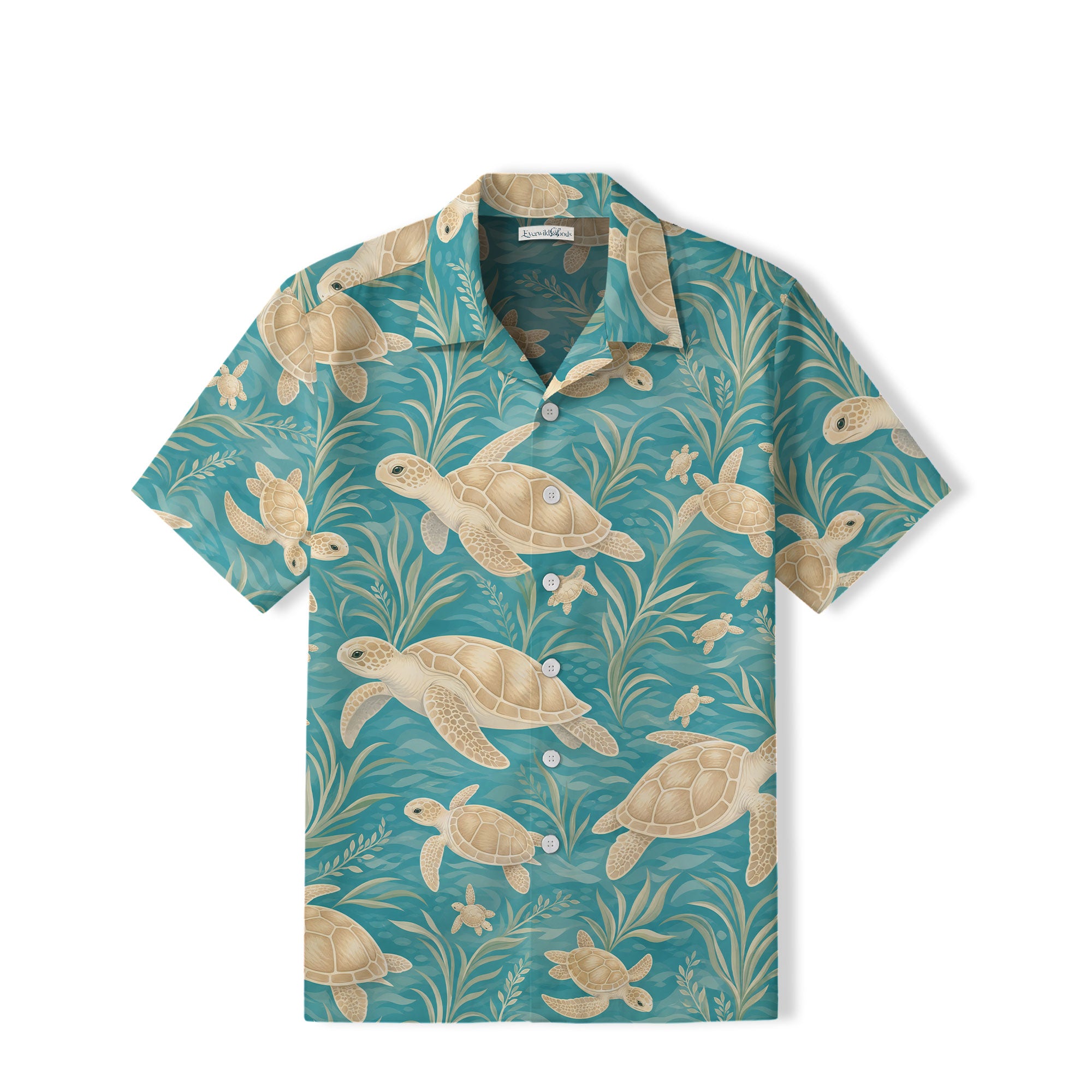 Coastal Sea Turtle Hawaiian Shirt | Aqua Botanical TT51
