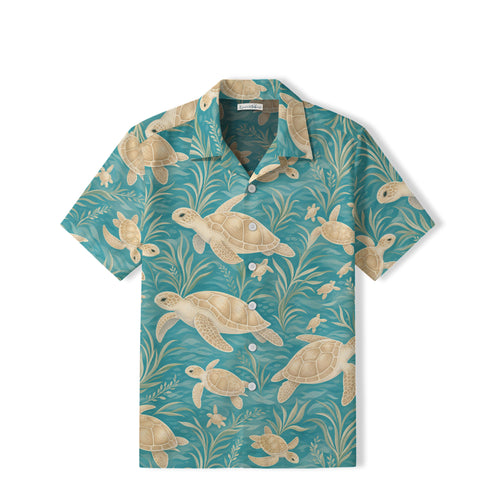 Coastal Sea Turtle Hawaiian Shirt | Aqua Botanical TT51