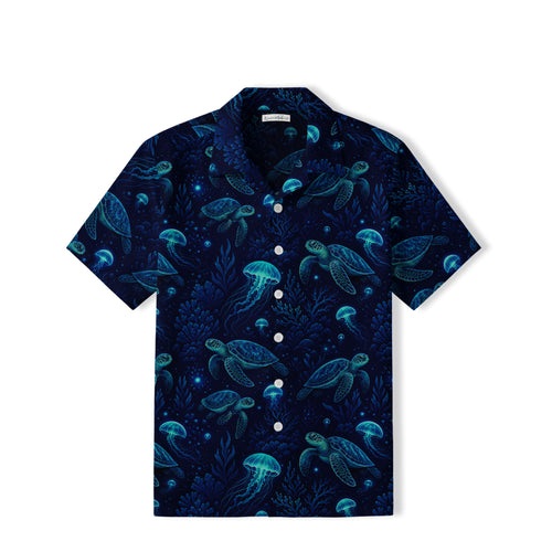 Bioluminescent Sea Turtle Hawaiian Shirt | Jellyfish Ocean TT54