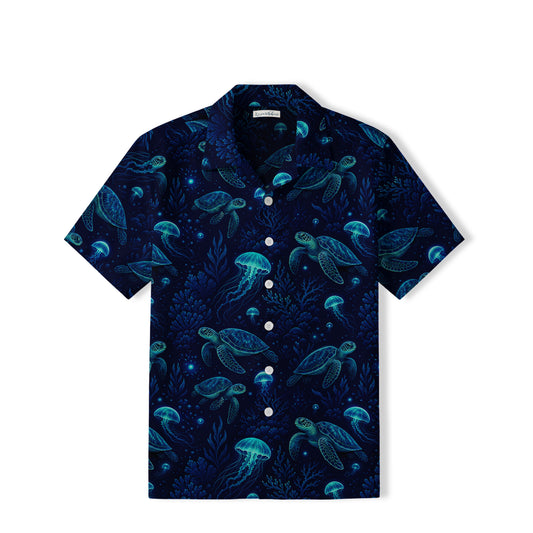 Bioluminescent Sea Turtle Hawaiian Shirt | Jellyfish Ocean TT54