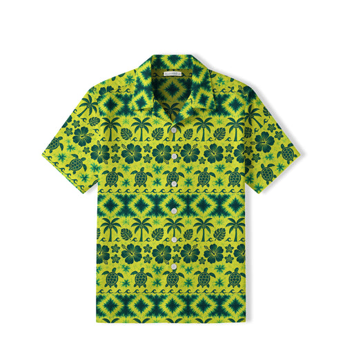 Tropical Sea Turtle Hawaiian Shirt | Yellow Green Tie-Dye TT19