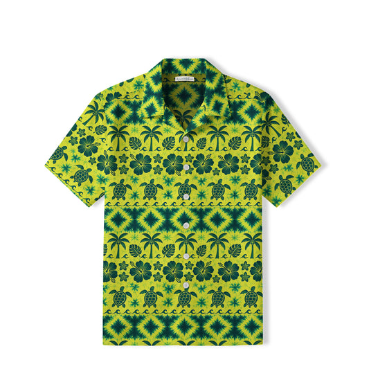 Tropical Sea Turtle Hawaiian Shirt | Yellow Green Tie-Dye TT19
