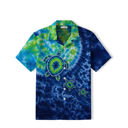 Tie-Dye Sea Turtle Hawaiian Shirt | Blue Green Ocean TT20