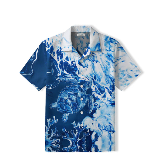 Marbled Sea Turtle Hawaiian Shirt | Blue Ocean Coral TT22
