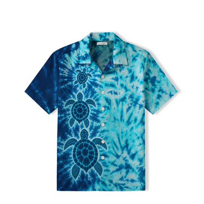 Tie-Dye Sea Turtle Hawaiian Shirt | Aqua Blue Ocean TT23