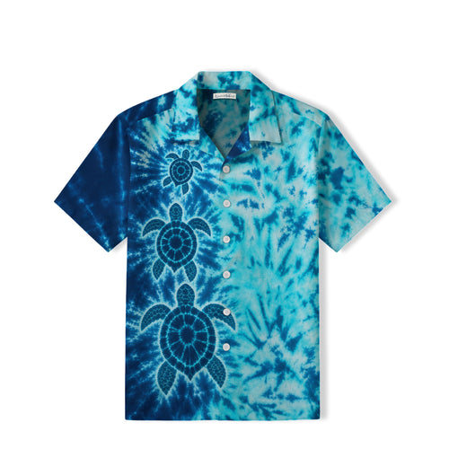Tie-Dye Sea Turtle Hawaiian Shirt | Aqua Blue Ocean TT23