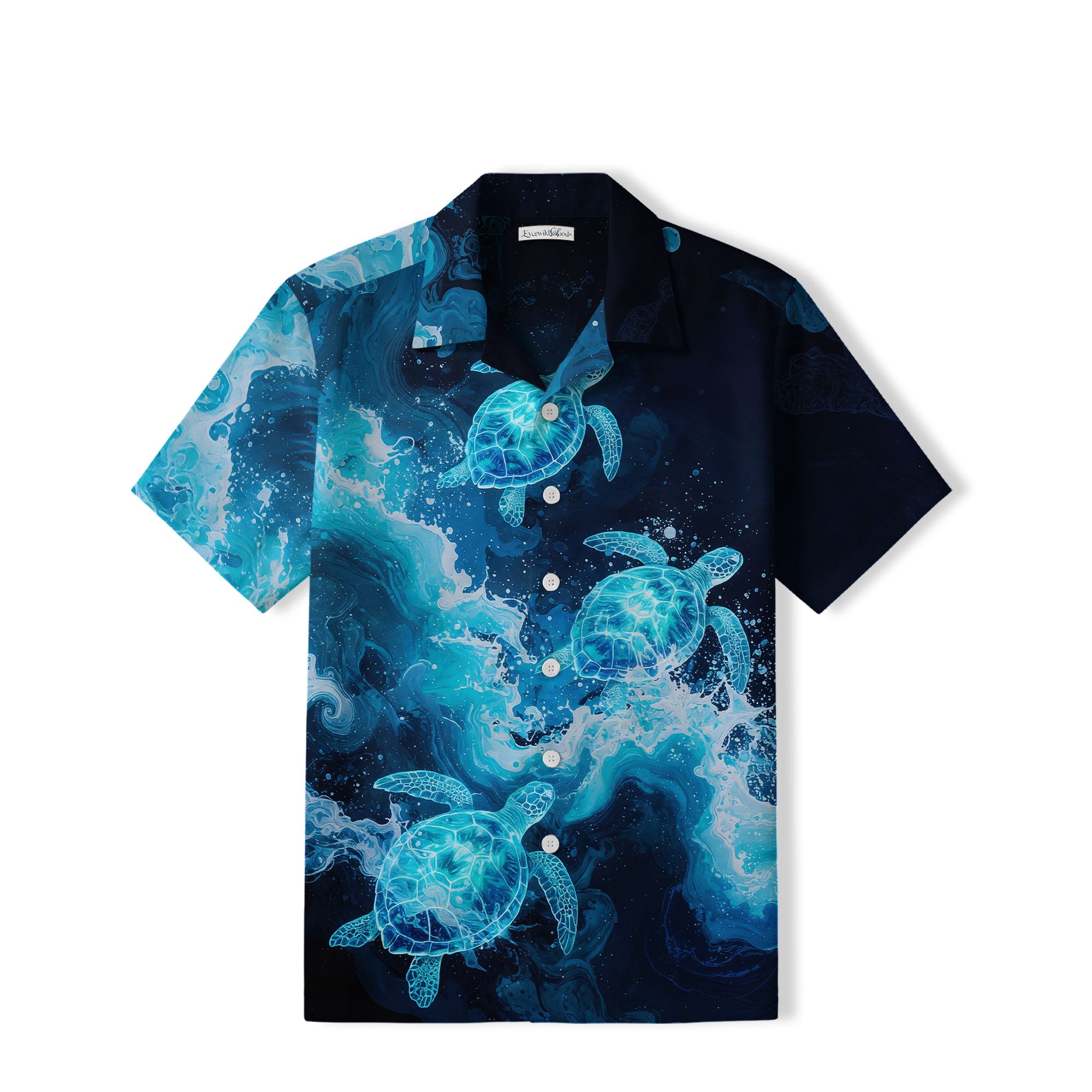 Glowing Sea Turtle Hawaiian Shirt | Midnight Ocean TT25