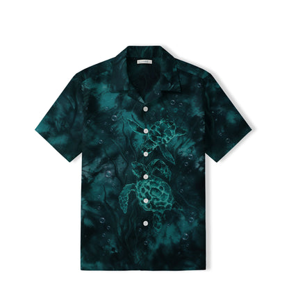 Dark Teal Sea Turtle Hawaiian Shirt | Underwater Art TT29
