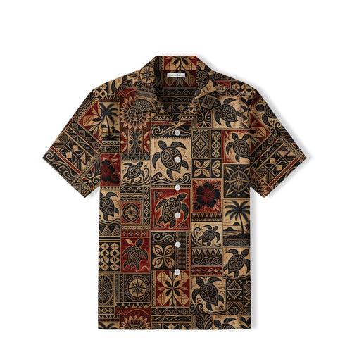Vintage Tribal Sea Turtle Hawaiian Shirt | Polynesian Art TT32