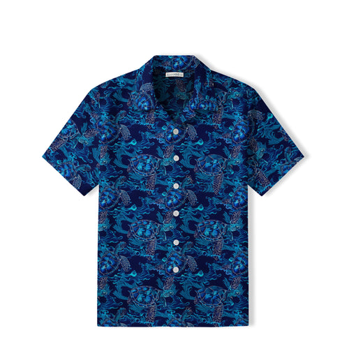 Blue Sea Turtle Hawaiian Shirt | Deep Ocean Waves TT37