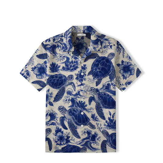 Blue Sea Turtle Hawaiian Shirt | Ocean Hibiscus TT41