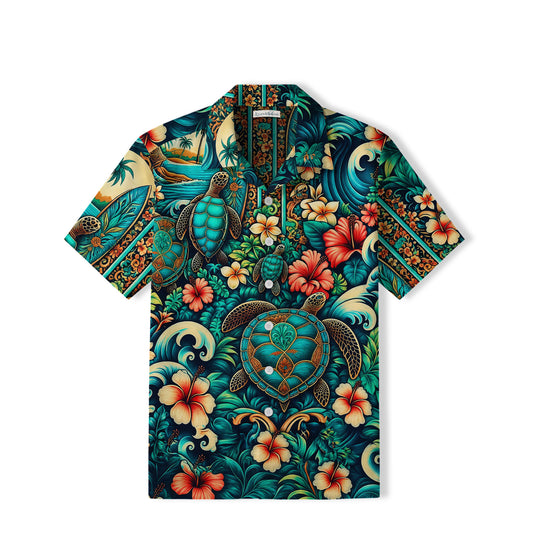Tropical Sea Turtle Hawaiian Shirt | Hibiscus Ocean TT43