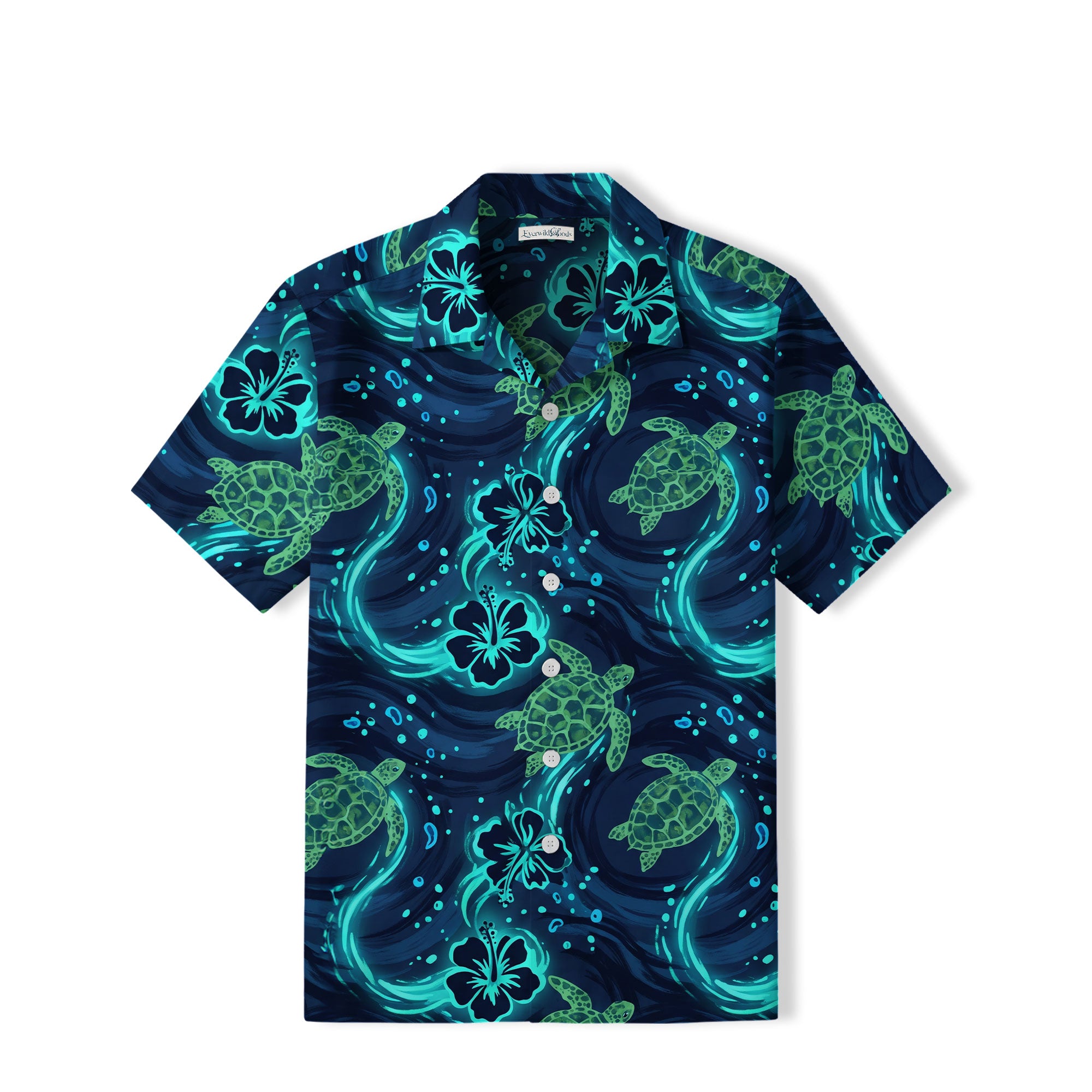 Neon Sea Turtle Hawaiian Shirt | Hibiscus Ocean Waves TT56