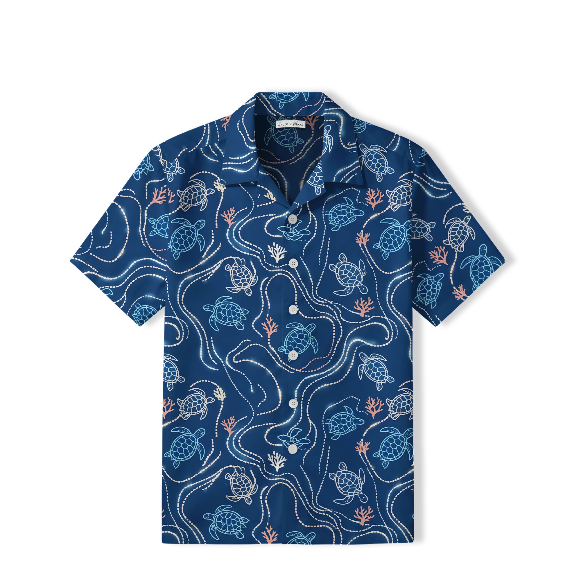 Coastal Sea Turtle Hawaiian Shirt | Navy Coral Trails TT65