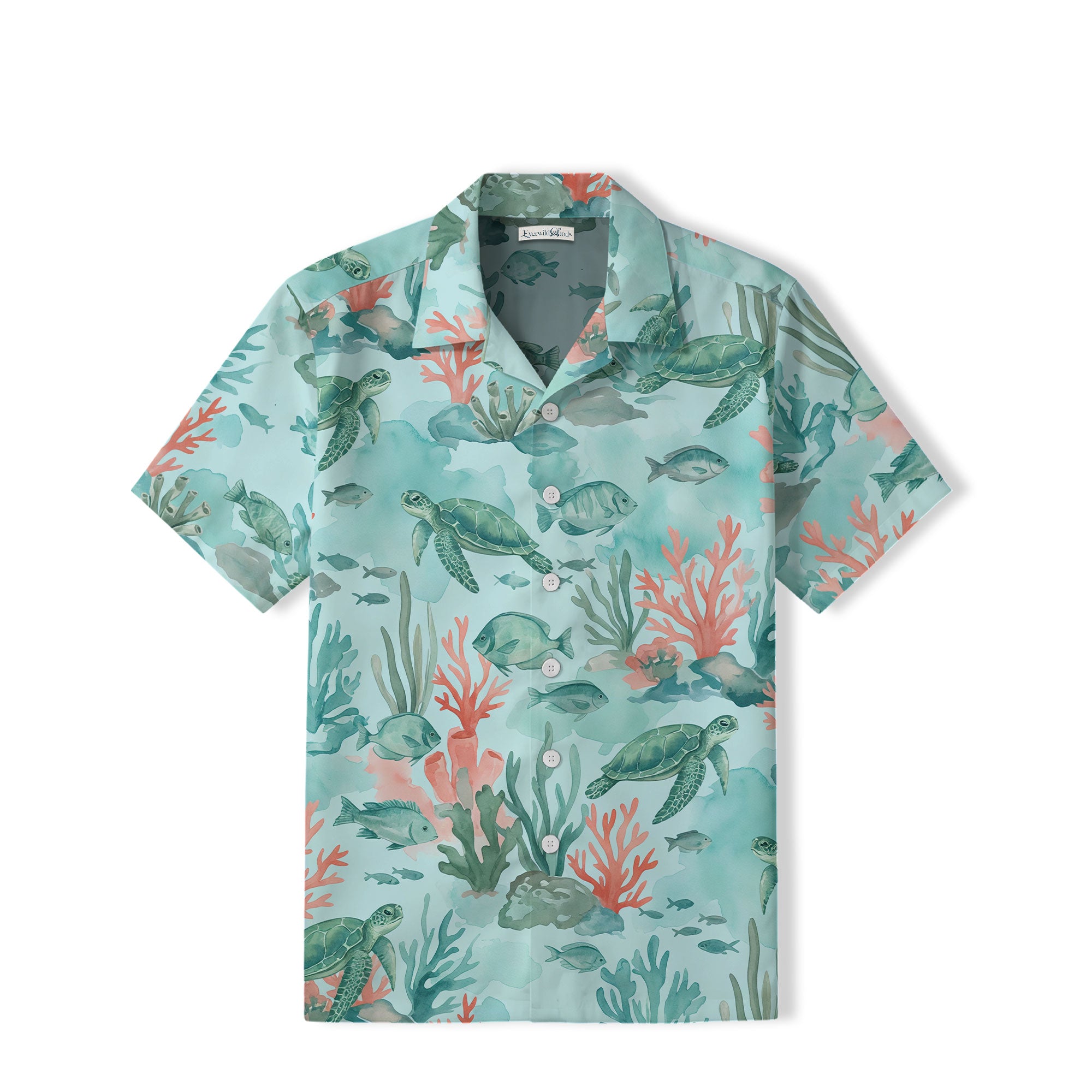 Watercolor Sea Turtle Hawaiian Shirt | Aqua Coral Reef TT69