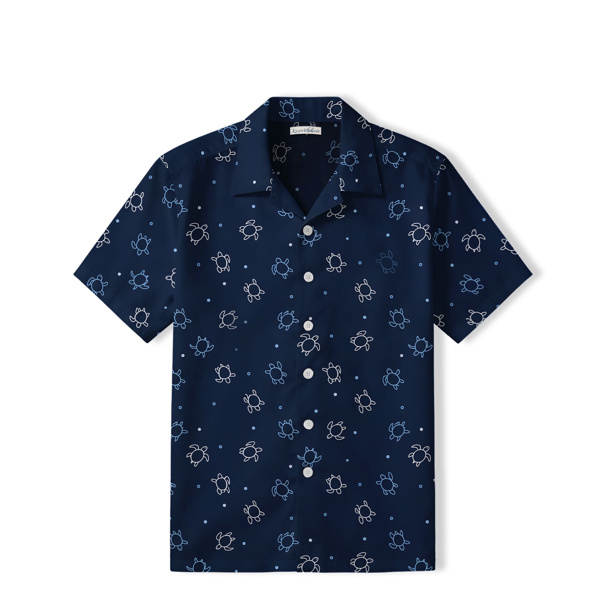 Minimalist Sea Turtle Hawaiian Shirt | Navy Coastal TT70