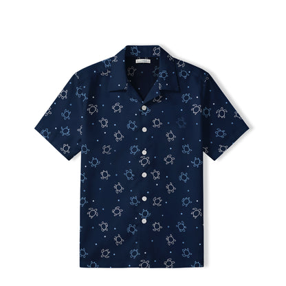 Minimalist Sea Turtle Hawaiian Shirt | Navy Coastal TT70