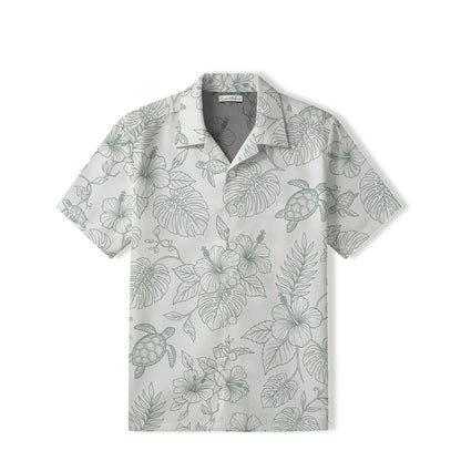 Minimalist Sea Turtle Hawaiian Shirt | Botanical Line Art TT74