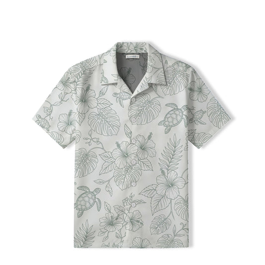 Minimalist Sea Turtle Hawaiian Shirt | Botanical Line Art TT74