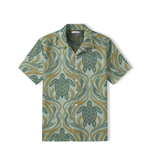 Art Nouveau Sea Turtle Hawaiian Shirt | Sage Ocean Waves TT80