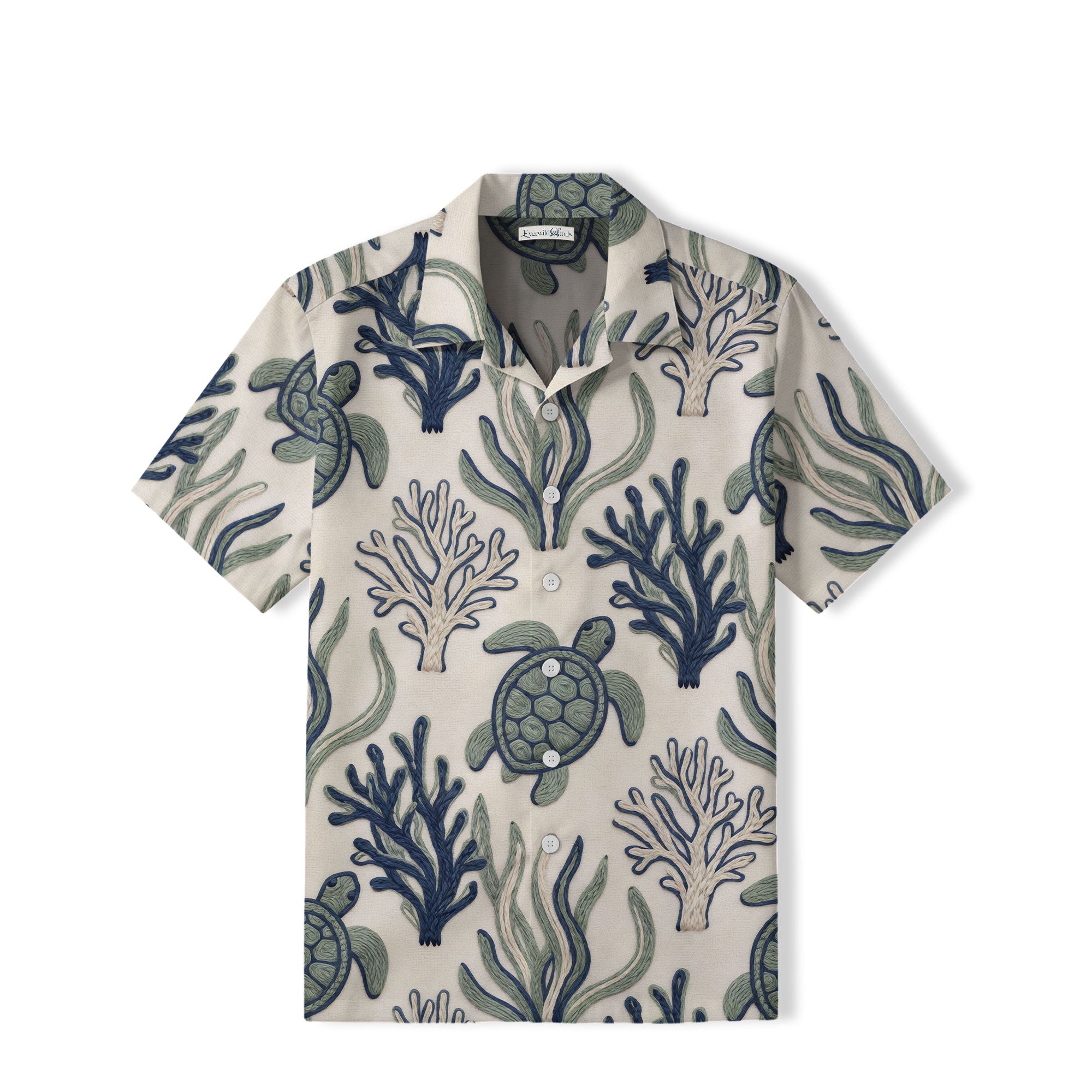 Embroidered Sea Turtle Hawaiian Shirt | Coastal Botanical TT82