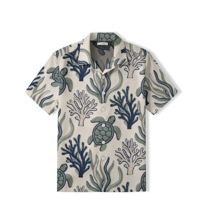 Embroidered Sea Turtle Hawaiian Shirt | Coastal Botanical TT82