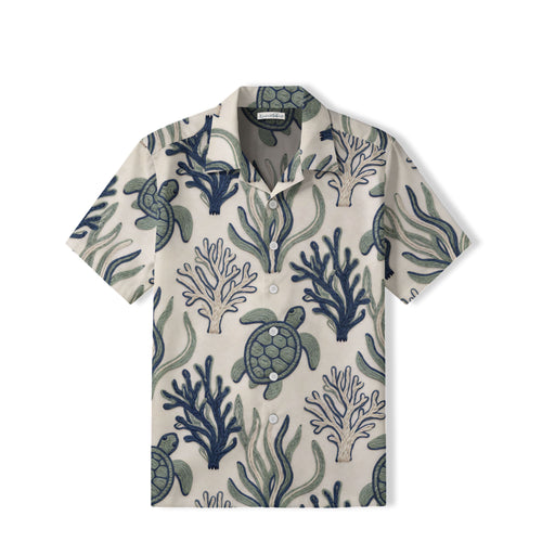 Embroidered Sea Turtle Hawaiian Shirt | Coastal Botanical TT82