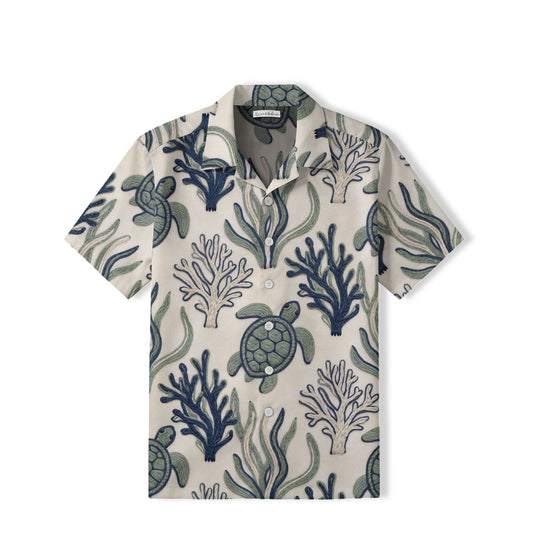 Embroidered Sea Turtle Hawaiian Shirt | Coastal Botanical TT82